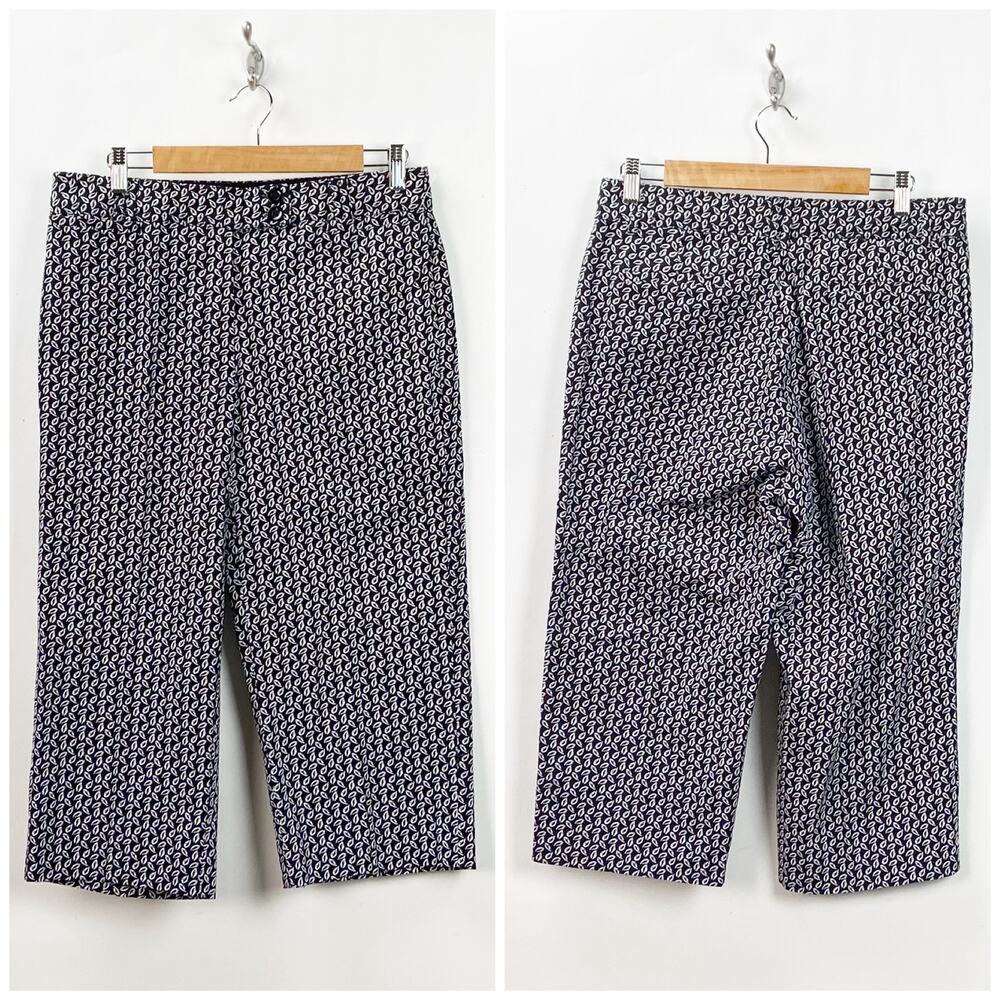 Briggs New York 10 Womens Black White Print Crop Pants